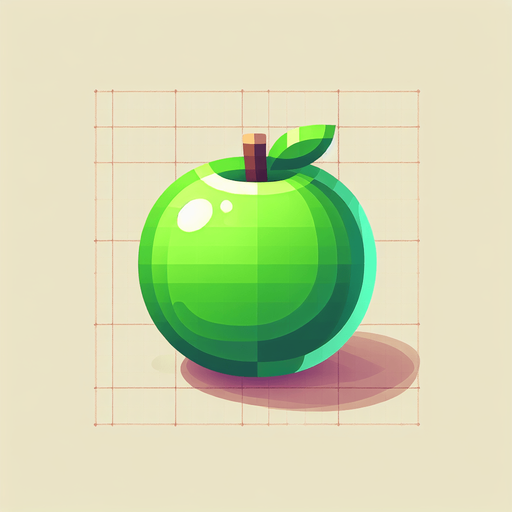 green apple.
Single Game Texture. In-Game asset. 2d. Blank background. High contrast. No shadows.