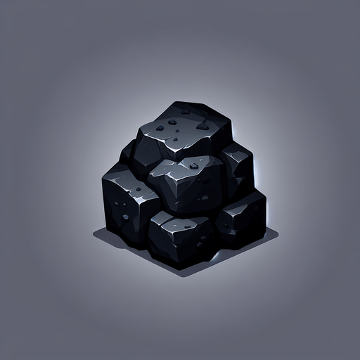 Coal (black).
Single Game Texture. In-Game asset. 2d. Blank background. High contrast. No shadows.