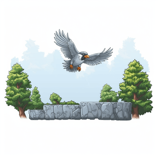 Rectangular bird. Flying right
Game Texture. In-Game asset. 2d. Pixelart. White background. Blank background. Low detail. High contrast.