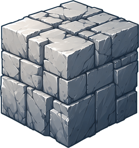 A block of stone.
Single Game Texture. In-Game asset. 2d. Blank background. High contrast. No shadows.