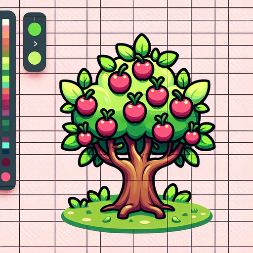 Cartoon style cute apple tree with small branches.
Single Game Texture. In-Game asset. 2d. Blank background. High contrast. No shadows.