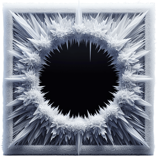frame made of sharp ice, it fill the complete screen, in the center is black only
