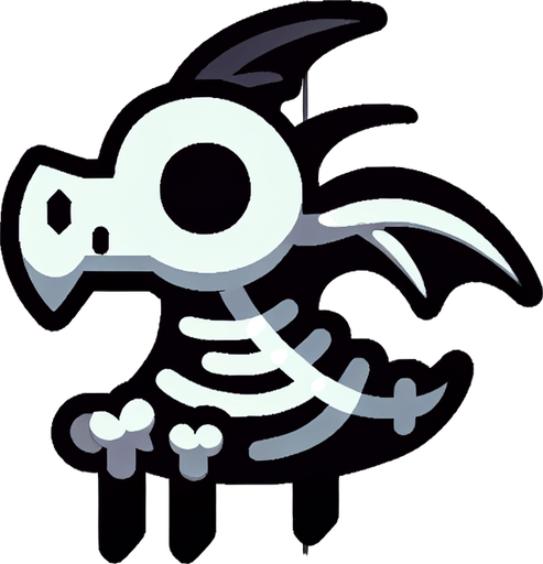 Скелет дракона. Мультяшный.
Single Game Texture.  In-Game asset.  2d.  Blank background.  High contrast.  No shadows