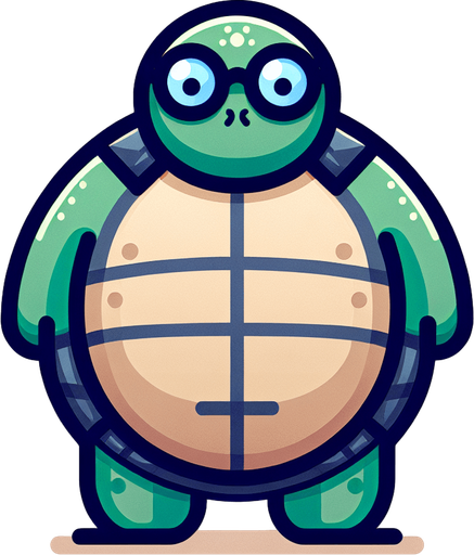 Make an fat man-turtle with glasses icon.
Single Game Texture. In-Game asset. 2d. Blank background. High contrast. No shadows.