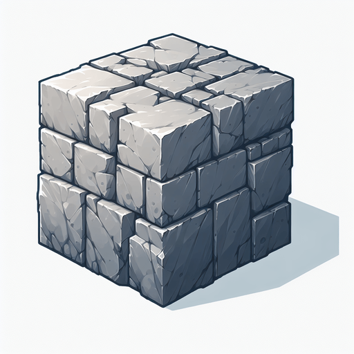A block of stone.
Single Game Texture. In-Game asset. 2d. Blank background. High contrast. No shadows.