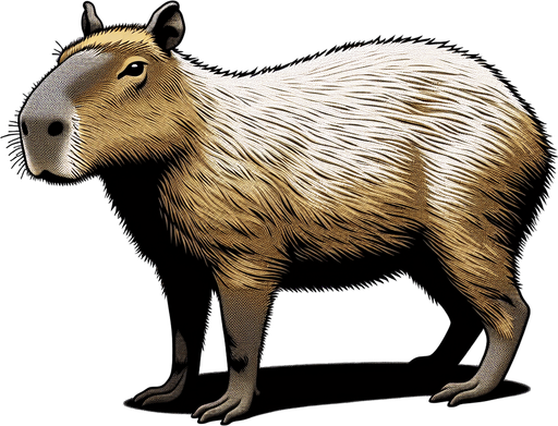 Capybara.
Single Game Texture.  In-Game asset.  2d.  Blank background.  High contrast.  No shadows