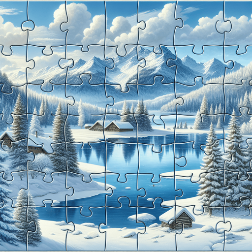 Photorealistic winter landscape 12 piece of jingsaw shapes puzzle