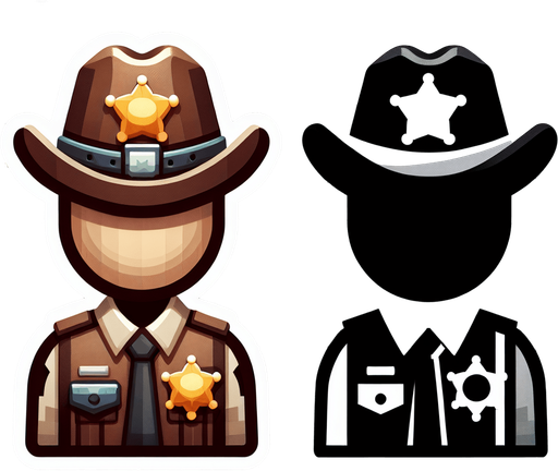 Police sheriff.
Single Game Texture.  In-Game asset.  2d.  Blank background.  High contrast.  No shadows