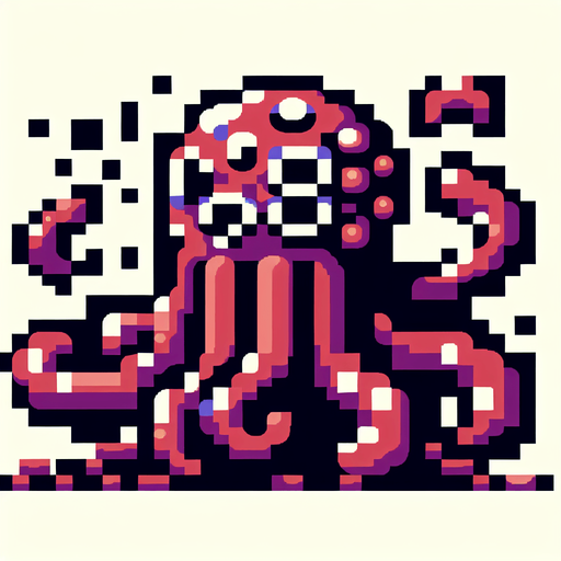 8 bit tentacle monster.
Single Game Texture. In-Game asset. 2d. Blank background. High contrast. No shadows.