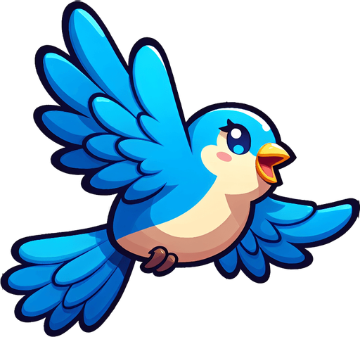 A happy little bluebird flying..
Single Game Texture. In-Game asset. 2d. Blank background. High contrast. No shadows.