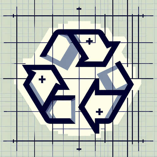 Could also be a stylized recycling symbol combined with an upward arrow or a plus sign..
Single Game Texture.  In-Game asset.  2d.  Blank background.  High contrast.  No shadows