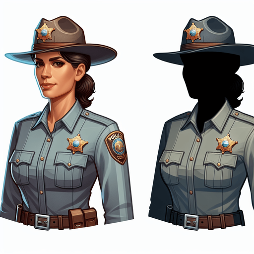 Police sheriff.
Single Game Texture.  In-Game asset.  2d.  Blank background.  High contrast.  No shadows