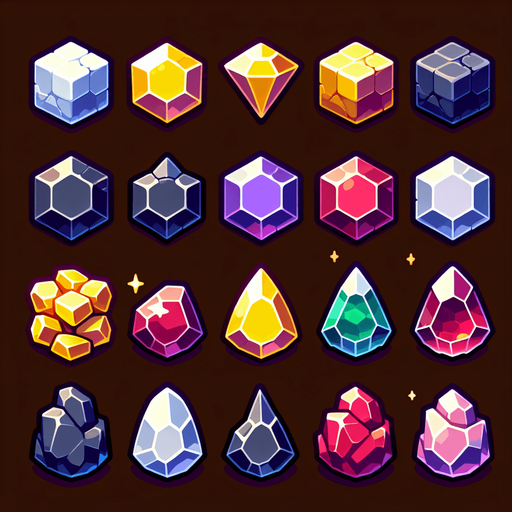 Four ore elements.
Single Game Texture. In-Game asset. 2d. Blank background. High contrast. No shadows.