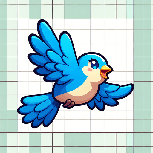 A happy little bluebird flying..
Single Game Texture. In-Game asset. 2d. Blank background. High contrast. No shadows.