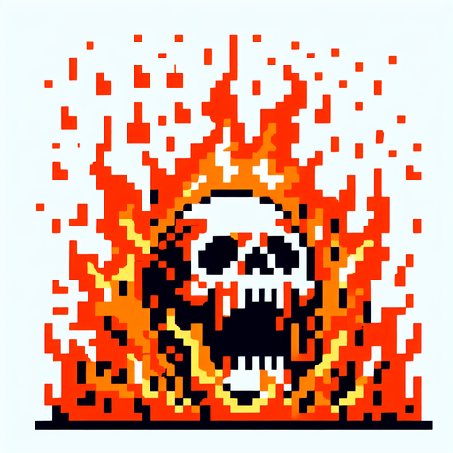 Screaming skull on fire.
In-Game asset. 2d. Blank background. No Shadows. 8-bit art.