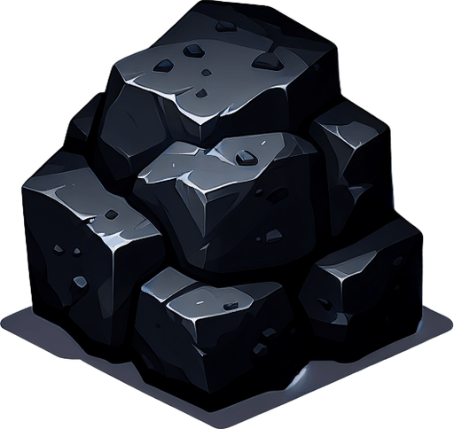 Coal (black).
Single Game Texture. In-Game asset. 2d. Blank background. High contrast. No shadows.