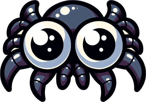 Cartoony looking spider, with two big round eyes
Single Game Texture. In-Game asset. 2d. Blank background. High contrast. No shadows.