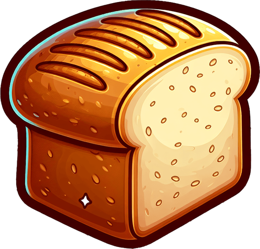 Piece of bread.
Single Game Texture. In-Game asset. 2d. Blank background. High contrast. No shadows.