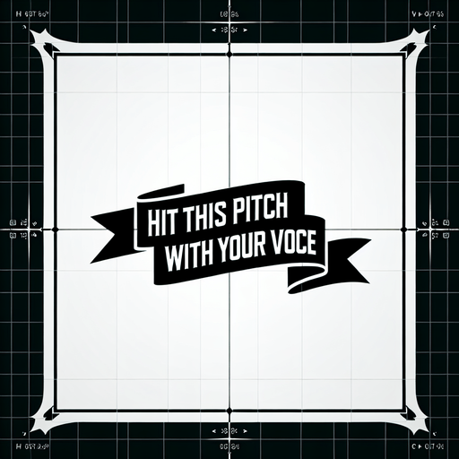 White ribbon banner with text "Hit this pitch with your voice".
Single Game Texture.  In-Game asset.  2d.  Blank background.  High contrast.  No shadows