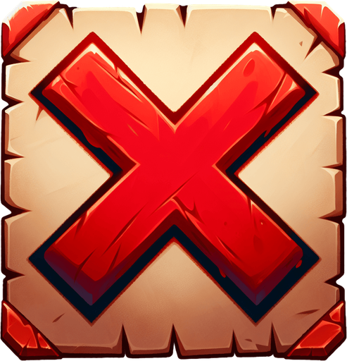 Big red X, written in wax, square button on Parchment
Single Game Texture.  In-Game asset.  2d.  Blank background.  High contrast.  No shadows