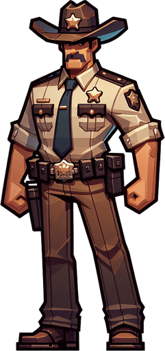Police sheriff.
Single Game Texture.  In-Game asset.  2d.  Blank background.  High contrast.  No shadows