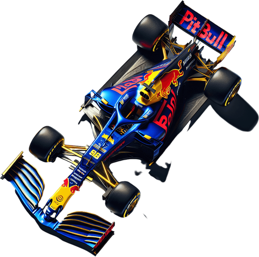 F1 Toro Rosso race car. 
ROYAL BLUE BODY WITH golden " PIT BULL"  TEXT. Red rear wing. Golden front wing. Top view..
Single Game Texture. In-Game asset. 2d. Blank background. High contrast. No shadows.