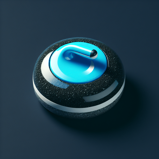 Curling stone, black stone and blue top, top view..