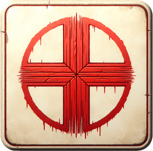 Big red X, written in wax, square button on Parchment
Single Game Texture.  In-Game asset.  2d.  Blank background.  High contrast.  No shadows