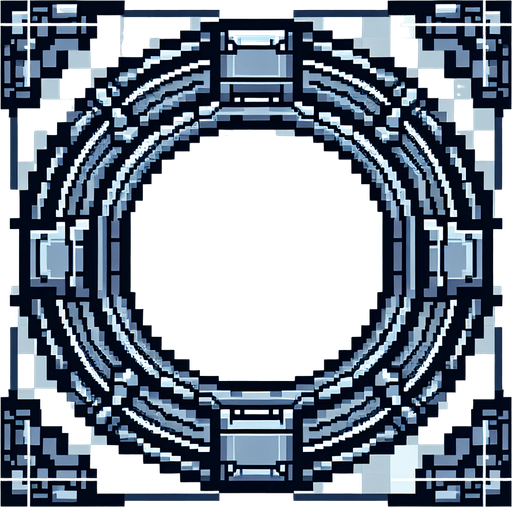 pixel art of a circular border in a scifi style.
Single Game Texture. In-Game asset. 2d. Blank background. High contrast. No shadows.
