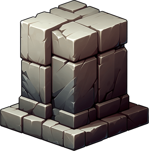 A block of stone.
Single Game Texture. In-Game asset. 2d. Blank background. High contrast. No shadows.