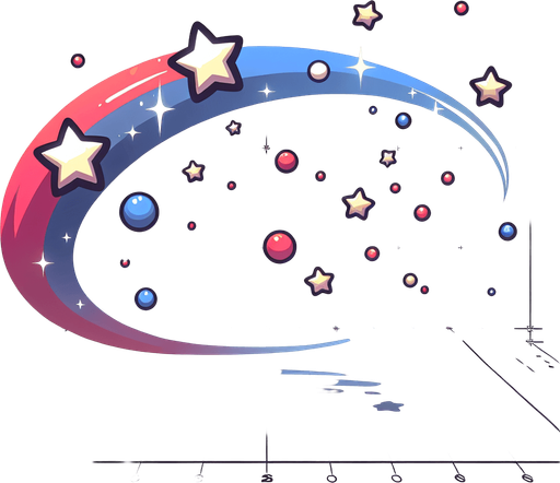 stars flying on an ellipse, cartoon style, side view , no people.
Single Game Texture. In-Game asset. 2d. Blank background. High contrast. No shadows.