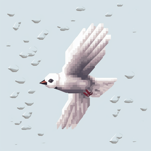 Rectangular bird. Flying right
Game Texture. In-Game asset. 2d. Pixelart. White background. Blank background. Low detail. High contrast.