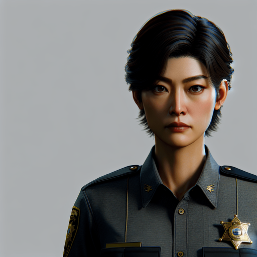 Police sheriff.
Single Game Texture.  In-Game asset.  2d.  Blank background.  High contrast.  No shadows