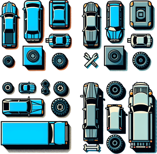 car top view design like in children's cartoons image color blue.
Single Game Texture. In-Game asset. 2d. Blank background. High contrast. No shadows.