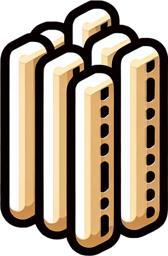 Make a dessert 'daktyla' icon. It's a dessert that it's like sticks. Their colour is beige.
Single Game Texture. In-Game asset. 2d. Blank background. High contrast. No shadows.