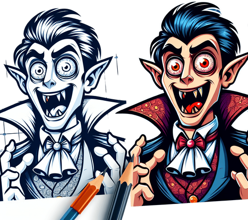 Cartoon vampire.
Single Game Texture. In-Game asset. 2d. Blank background. High contrast. No shadows.
