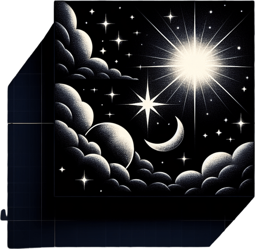 Black sky with night weather and also imagine glowing white star and moon.
Single Game Texture. In-Game asset. 2d. Blank background. High contrast. No shadows.
