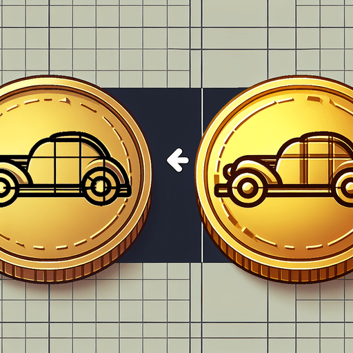 a gold coin with a car one it, simple graphics.
Single Game Texture. In-Game asset. 2d. Blank background. High contrast. No shadows.