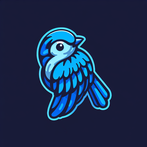 Blue bird without background.
Single Game Texture. In-Game asset. 2d. Blank background. High contrast. No shadows.