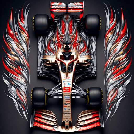 F1 mclaren mercedes race car. red wings white vodafone Top view..