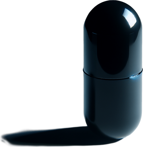 black capsule. Game asset. 3d clipart. Blank background. High contrast. No shadows..