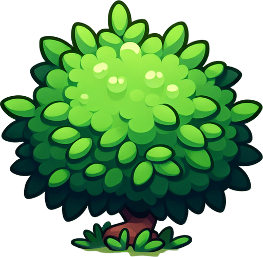 a small bush.
Single Game Texture.  In-Game asset.  2d.  Blank background.  High contrast.  No shadows