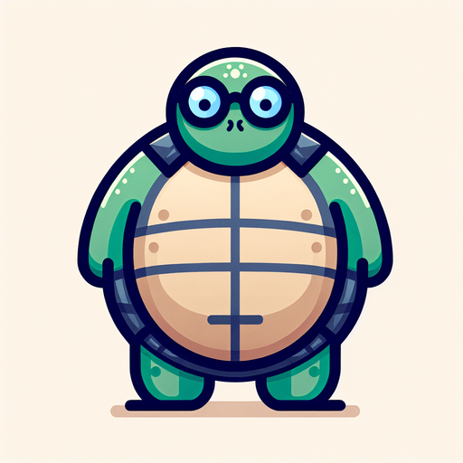 Make an fat man-turtle with glasses icon.
Single Game Texture. In-Game asset. 2d. Blank background. High contrast. No shadows.