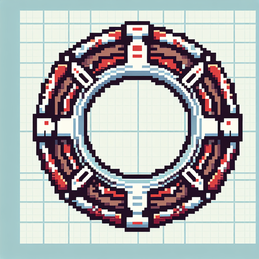 pixel art of a circular border in a scifi style.
Single Game Texture. In-Game asset. 2d. Blank background. High contrast. No shadows.