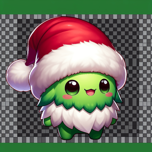 a cute little grinch standing with a santa's hat Single Game Texture. 2d. Transparent background. High contrast. No shadows.