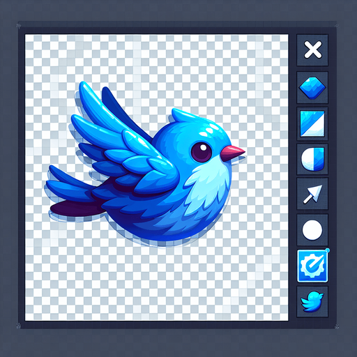 Blue bird without background.
Single Game Texture. In-Game asset. 2d. Blank background. High contrast. No shadows.