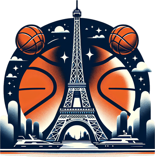 Paris.
Paris basketball backgroung. Eiffel Tower. Eurosport logo.
Single Game Texture. In-Game asset. 2d. Blank background. High contrast. No shadows.
