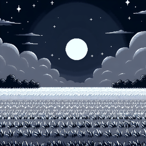 Поле, посередине Луна ночная версия.
Single Game Texture. In-Game asset. 2d. Blank background. High contrast. No shadows.