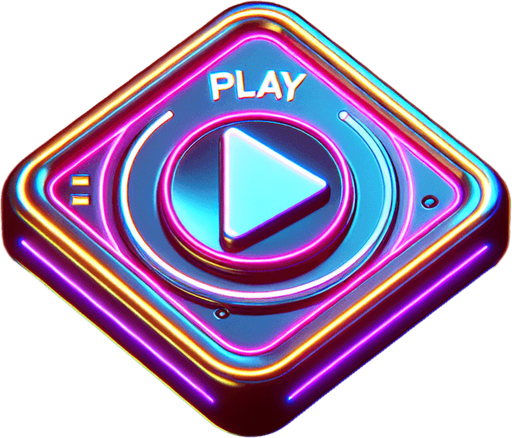 A big button that say Play to start playing a game. Use neon cyberpunk style..
Single Game Texture. In-Game asset. 2d. Blank background. High contrast. No shadows.