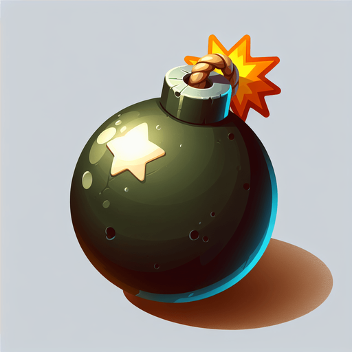 bomb.
Single Game Texture. In-Game asset. 2d. Blank background. High contrast. No shadows.